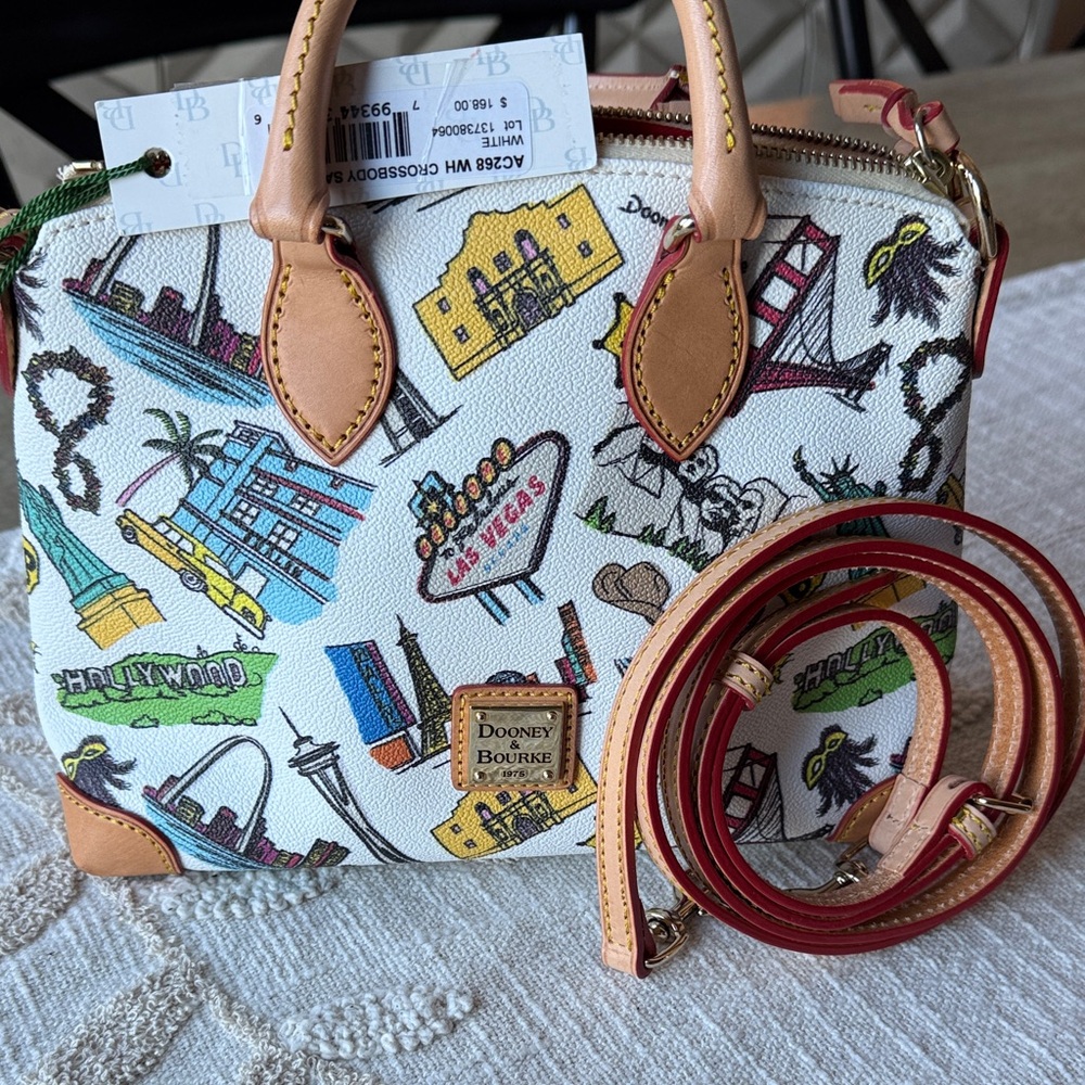 Dooney & Bourke White Satchel with Multicolor Las Vegas Design